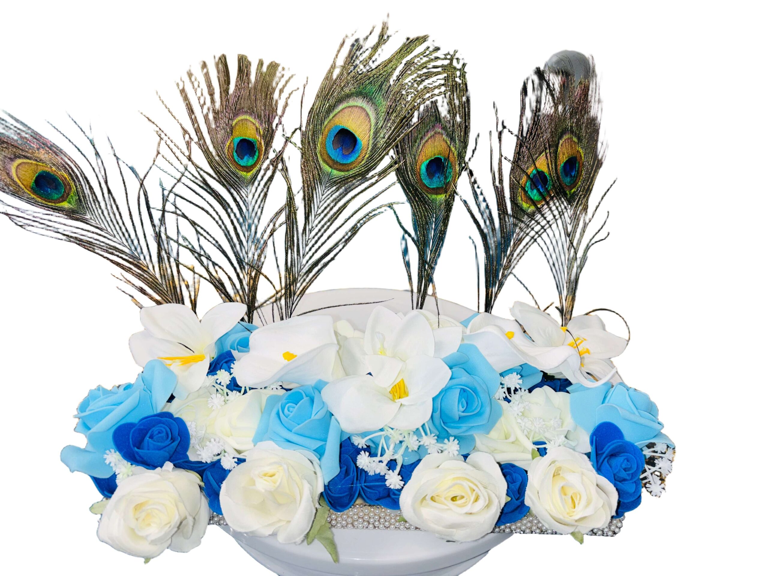 012 centre de table plume de paon