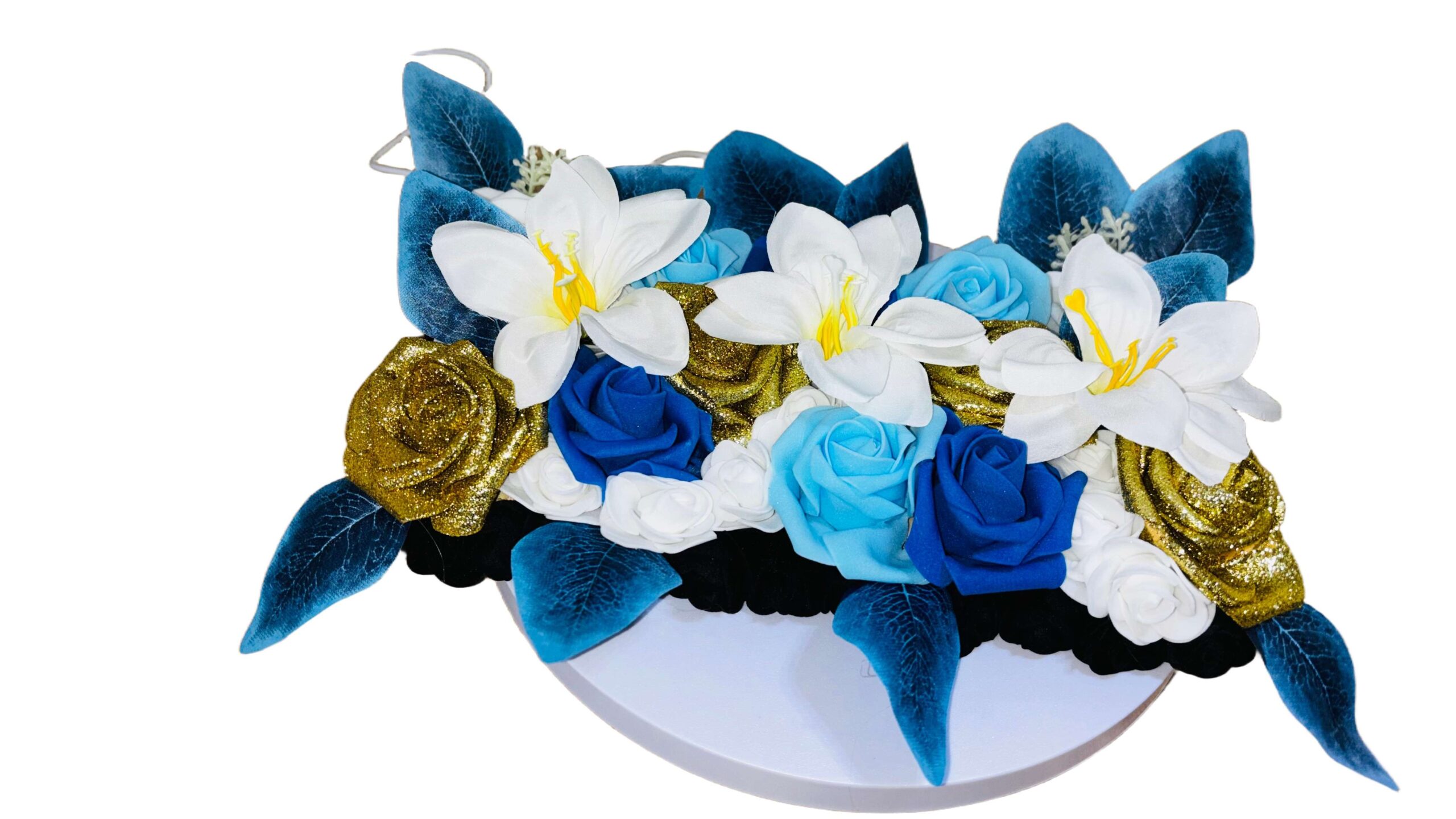 013 centre de table bleu dore carre