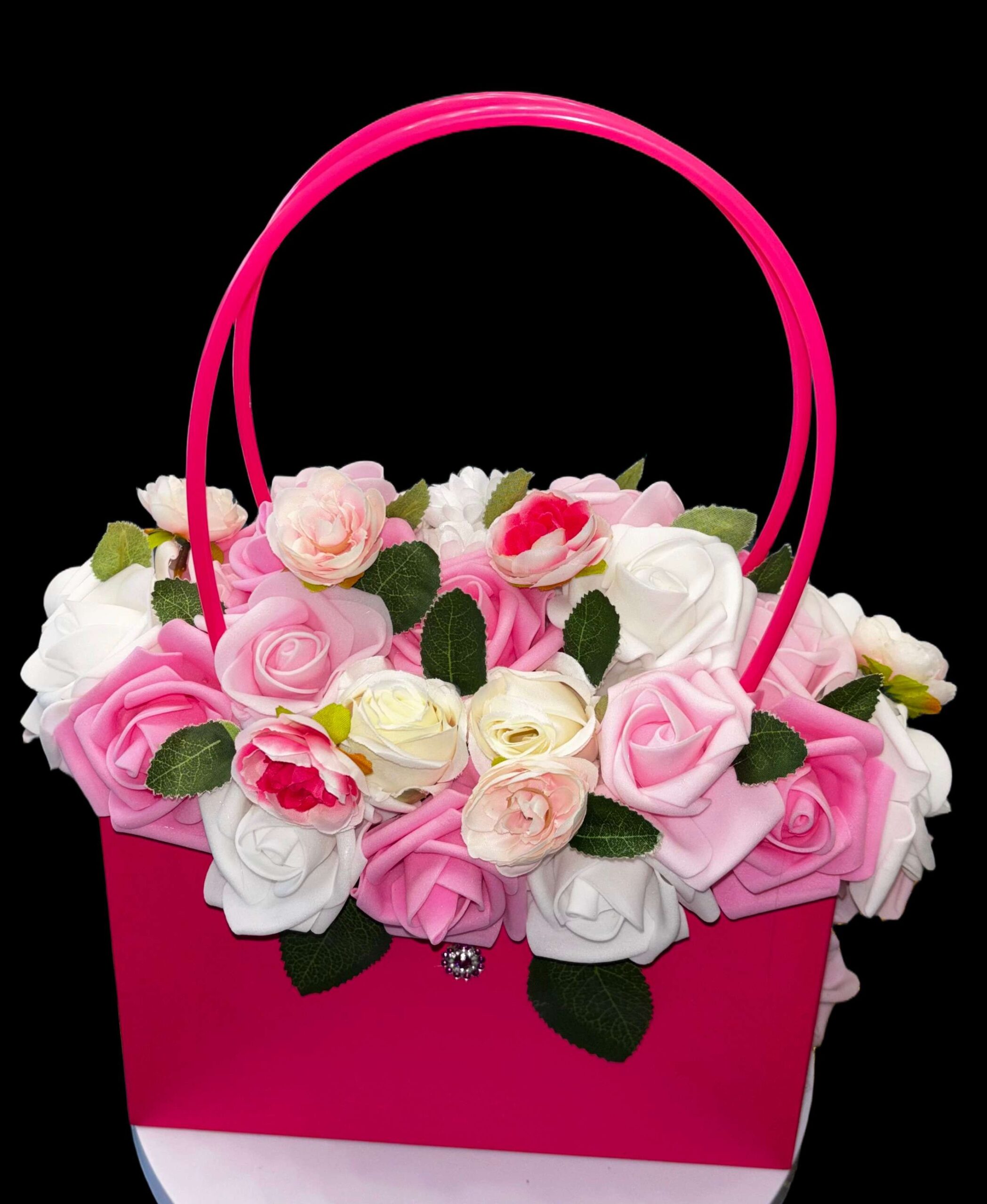 017 panier fleuri rose